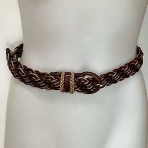 Talbots Belt Womens Size Small Leather Jute Braided Buckle Classic Style 6035